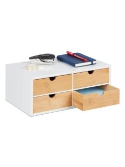relaxdays Büro- & Schulbedarf<Schreibtisch Organizer in Weiß/Natur - (B)33 x (H)14 x (T)21 cm