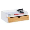 relaxdays Büro- & Schulbedarf<Schreibtisch-Organizer in Weiß/ Natur - (B)32 x (H)11 x (T)22 cm
