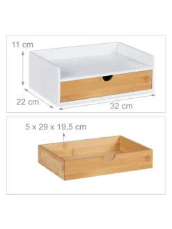 relaxdays Büro- & Schulbedarf<Schreibtisch-Organizer in Weiß/ Natur - (B)32 x (H)11 x (T)22 cm