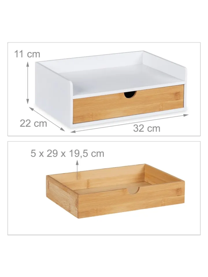 relaxdays Büro- & Schulbedarf<Schreibtisch-Organizer in Weiß/ Natur - (B)32 x (H)11 x (T)22 cm