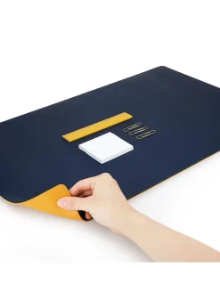 SAX Büro- & Schulbedarf<Schreibtischunterlage in Dunkelblau/ Gelb - (L)90 x (B)45 cm