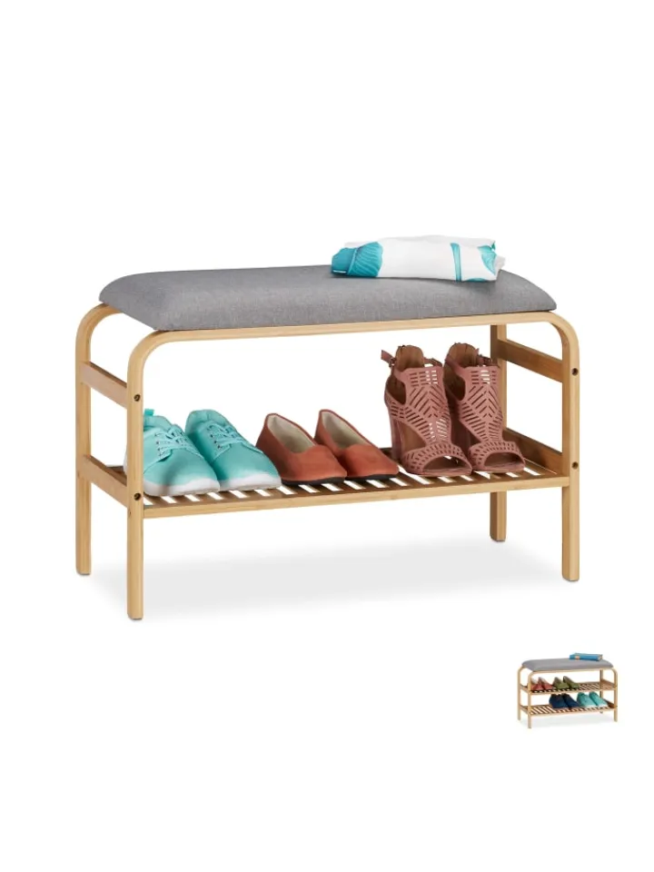 relaxdays Garderoben<Schuhbank 3 Paar in Natur - (B)69 x (H)46 x (T)30 cm