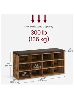Songmics Garderoben|Regale & Schränke<Schuhbank in Braun/ Schwarz - (B)104 x (H)48 x (T)30 cm