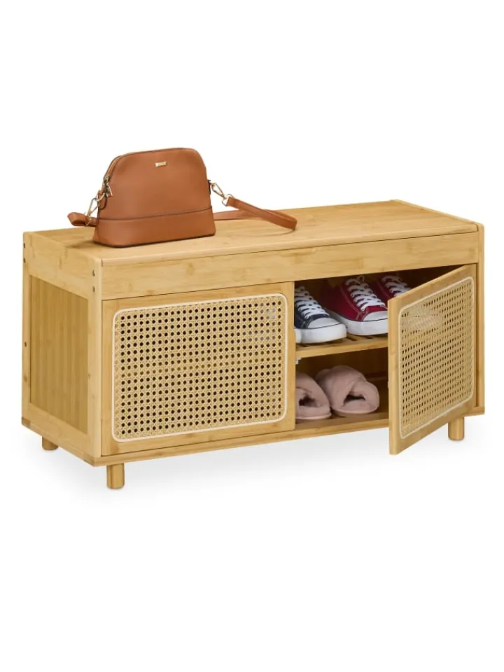 relaxdays Garderoben<Schuhbank in Natur - (B)90 x (H)45 x (T)37 cm