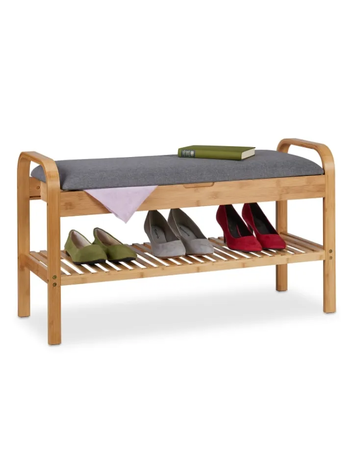 relaxdays Garderoben<Schuhbank in Natur/ Grau - (B)90 x (H)50 x (T)33 cm