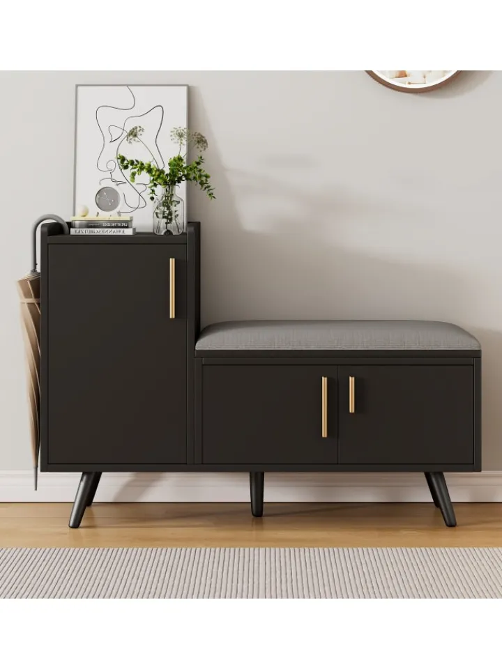 ABRIHOME Garderoben<Schuhbank in Schwarz mit 3 Stauraumtüren und Sitzfunktion B100 T34 H69 cm