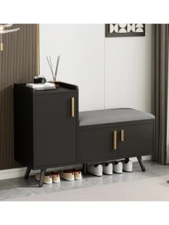 ABRIHOME Garderoben<Schuhbank in Schwarz mit 3 Stauraumtüren und Sitzfunktion B100 T34 H69 cm