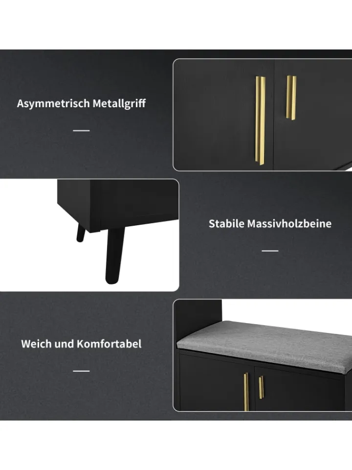ABRIHOME Garderoben<Schuhbank in Schwarz mit 3 Stauraumtüren und Sitzfunktion B100 T34 H69 cm
