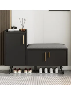 ABRIHOME Garderoben<Schuhbank in Schwarz mit 3 Stauraumtüren und Sitzfunktion B100 T34 H69 cm