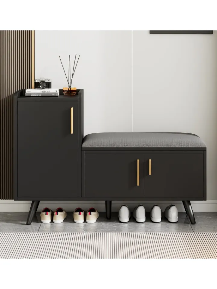 ABRIHOME Garderoben<Schuhbank in Schwarz mit 3 Stauraumtüren und Sitzfunktion B100 T34 H69 cm