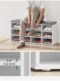 Songmics Regale & Schränke|Garderoben<Schuhbank in Weiß/ Grau - (B)104 x (H)48 x (T)30 cm