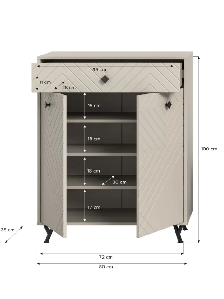 xonox.home Garderoben<Schuhkommode (B/H/T: 80x100x35 cm) in sandbeige
