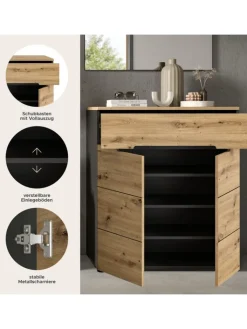 xonox.home Garderoben<Schuhkommode (B/H/T: 80x94x37 cm) in Basalt grau und Artisan Nachbildung