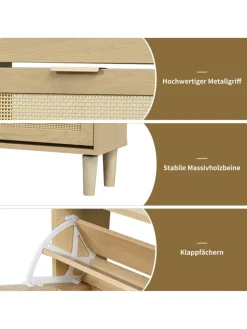 ABRIHOME Garderoben<Schuhkommode in Braun mit Rattan-Schubladen 100x25x90 cm