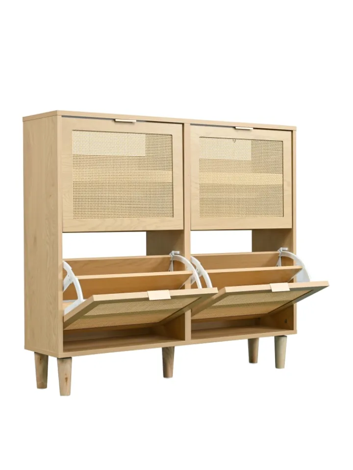 ABRIHOME Garderoben<Schuhkommode in Braun mit Rattan-Schubladen 100x25x90 cm