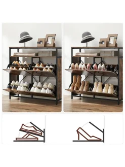 Songmics Garderoben|Regale & Schränke<Schuhregal in Braun/ Schwarz - (B)98 x (H)95 x (T)30 cm