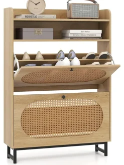 COSTWAY Garderoben<Schuhschrank 2 Klappen in Hellbraun