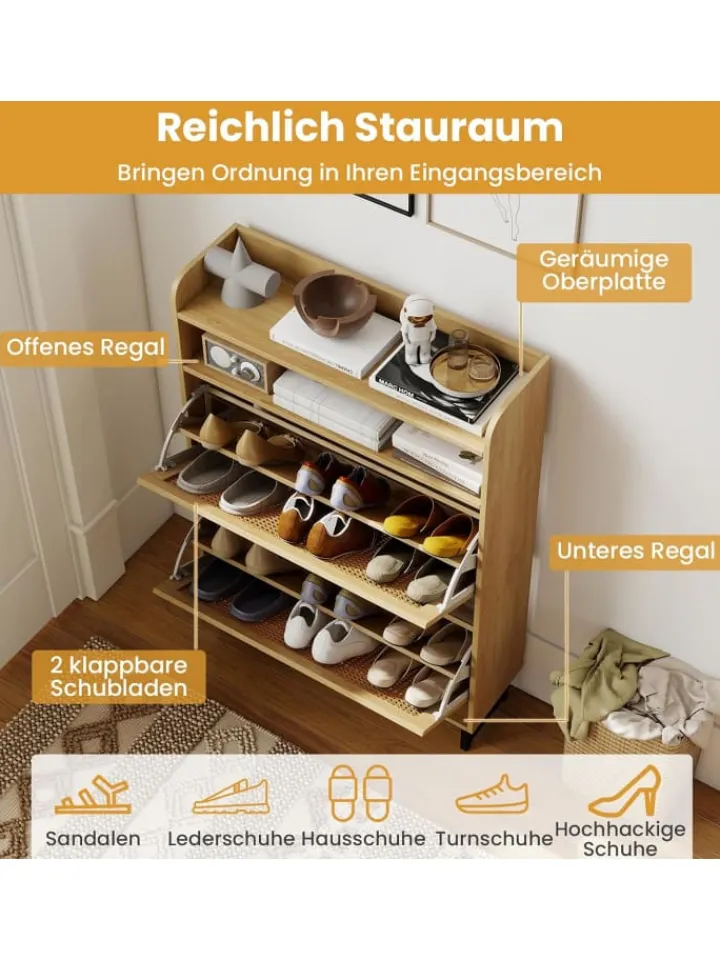 COSTWAY Garderoben<Schuhschrank 2 Klappen in Hellbraun