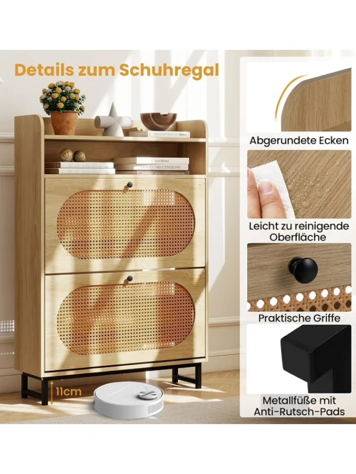 COSTWAY Garderoben<Schuhschrank 2 Klappen in Hellbraun