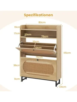 COSTWAY Garderoben<Schuhschrank 2 Klappen in Hellbraun