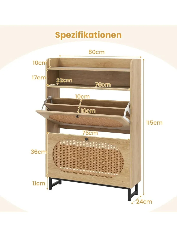COSTWAY Garderoben<Schuhschrank 2 Klappen in Hellbraun