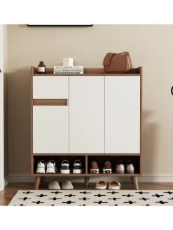 ABRIHOME Regale & Schränke<Schuhschrank in Natürlich mit verstellbaren Einlegeböden H99 B90 T35 cm