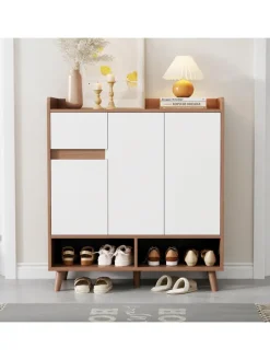 ABRIHOME Regale & Schränke<Schuhschrank in Natürlich mit verstellbaren Einlegeböden H99 B90 T35 cm