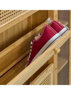 relaxdays Garderoben<Schuhschrank in Natur - (B)95 x (H)127 x (T)19 cm