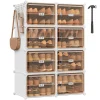 SONGMICS Garderoben<Schuhschrank in Weiß/ Hellbraun - (B)95 x (H)125,5 x (T)32 cm