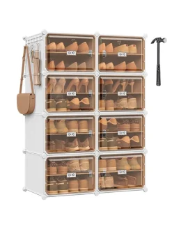 SONGMICS Garderoben<Schuhschrank in Weiß/ Hellbraun - (B)95 x (H)125,5 x (T)32 cm