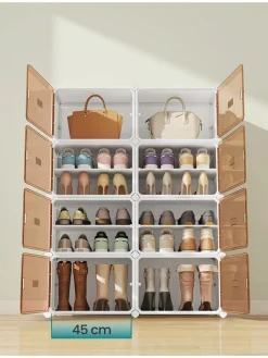 SONGMICS Garderoben<Schuhschrank in Weiß/ Hellbraun - (B)95 x (H)125,5 x (T)32 cm