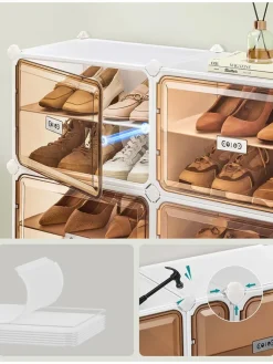 SONGMICS Garderoben<Schuhschrank in Weiß/ Hellbraun - (B)95 x (H)125,5 x (T)32 cm