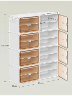 SONGMICS Garderoben<Schuhschrank in Weiß/ Hellbraun - (B)95 x (H)125,5 x (T)32 cm