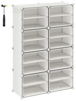 SONGMICS Garderoben|Regale & Schränke<Schuhschrank in Weiß/ Transparent - (B)124 x (H)94 x (T)32 cm