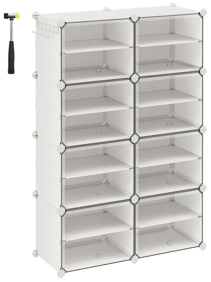 SONGMICS Garderoben|Regale & Schränke<Schuhschrank in Weiß/ Transparent - (B)124 x (H)94 x (T)32 cm