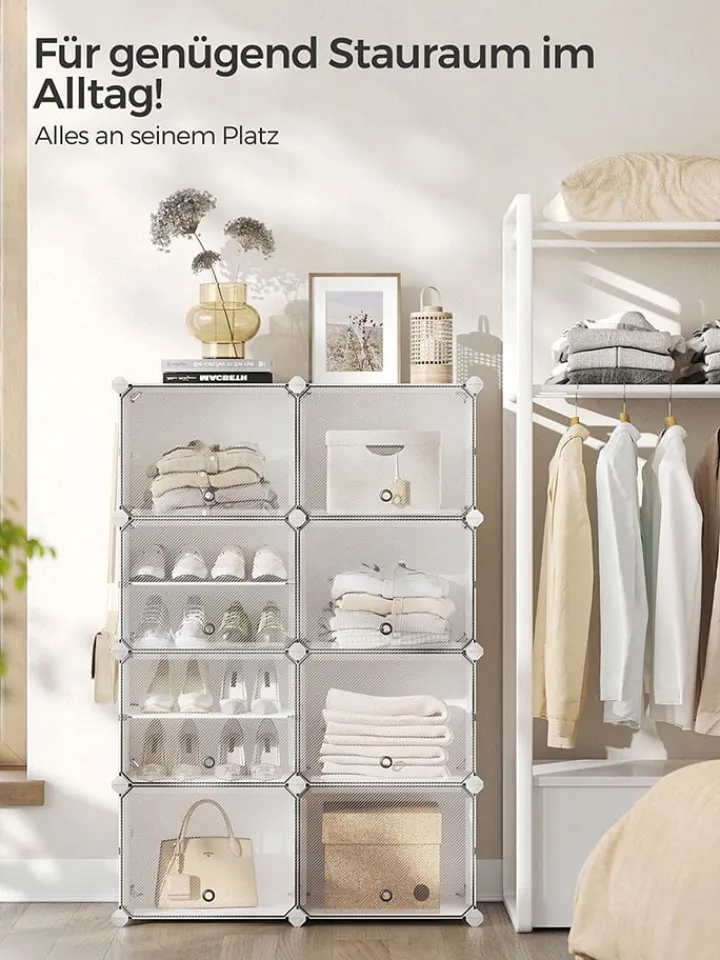 SONGMICS Garderoben|Regale & Schränke<Schuhschrank in Weiß/ Transparent - (B)124 x (H)94 x (T)32 cm