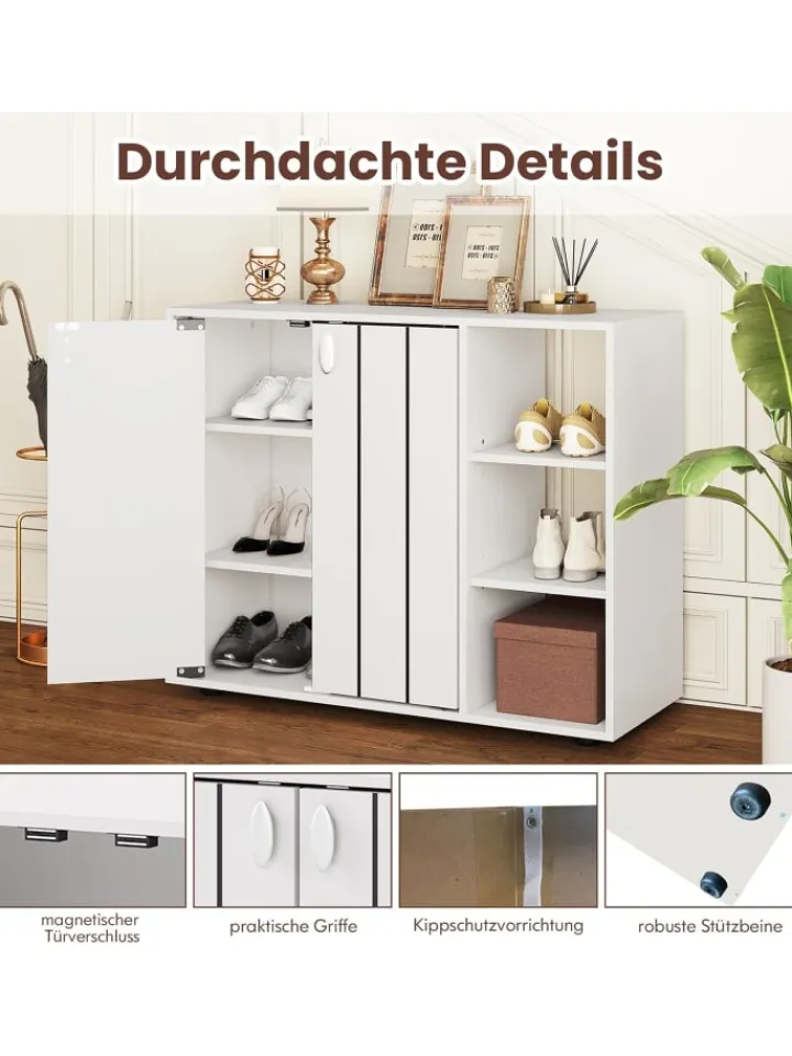 COSTWAY Regale & Schränke<Schuhschrank mit 2 Türen 80 x 31 x 64,5 cm in Weiß