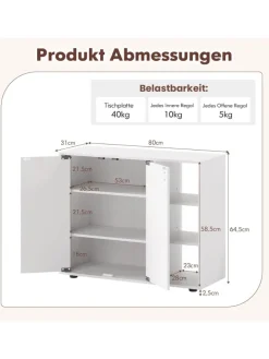 COSTWAY Regale & Schränke<Schuhschrank mit 2 Türen 80 x 31 x 64,5 cm in Weiß
