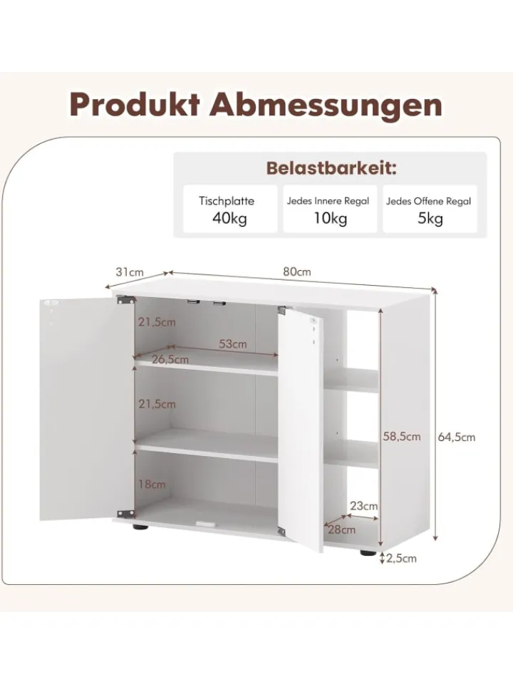 COSTWAY Regale & Schränke<Schuhschrank mit 2 Türen 80 x 31 x 64,5 cm in Weiß