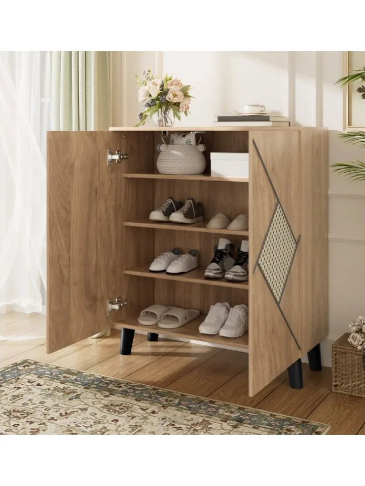 ABRIHOME Garderoben<Schuhschrank mit Stauraum und Dekorativem Rattanmuster