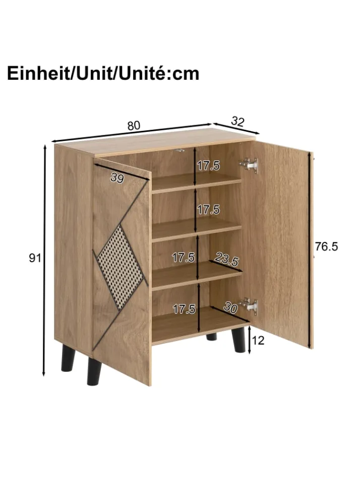 ABRIHOME Garderoben<Schuhschrank mit Stauraum und Dekorativem Rattanmuster