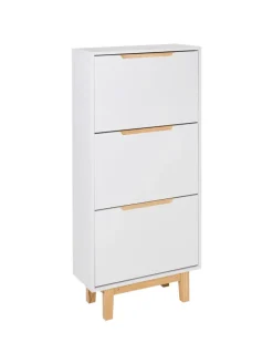 Beliani Garderoben<Schuhschrank SANDFLY in Weiß/Braun - (W) 60 x (H) 128 x (L) 24 cm
