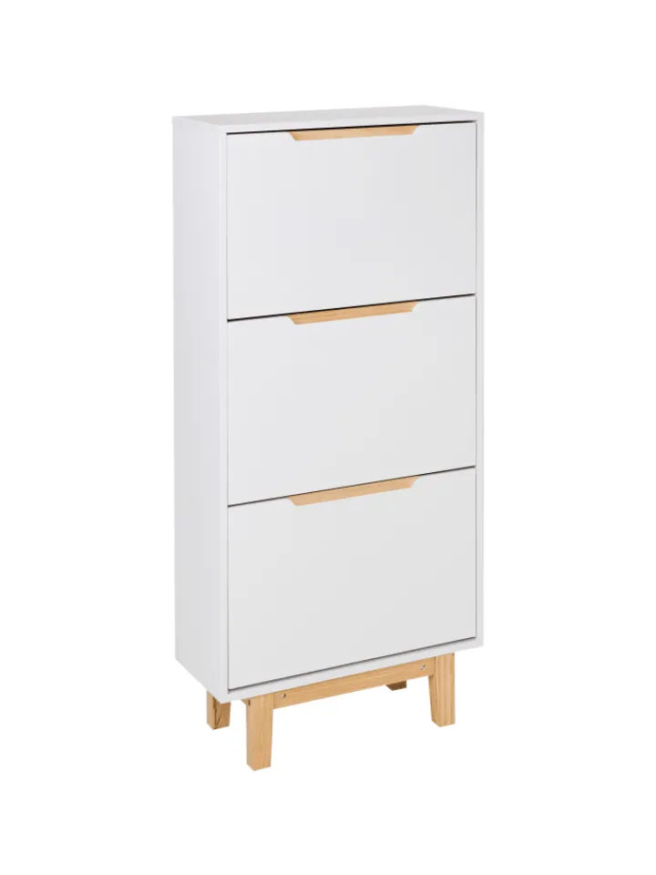 Beliani Garderoben<Schuhschrank SANDFLY in Weiß/Braun - (W) 60 x (H) 128 x (L) 24 cm