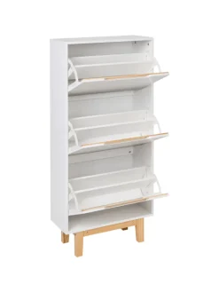 Beliani Garderoben<Schuhschrank SANDFLY in Weiß/Braun - (W) 60 x (H) 128 x (L) 24 cm