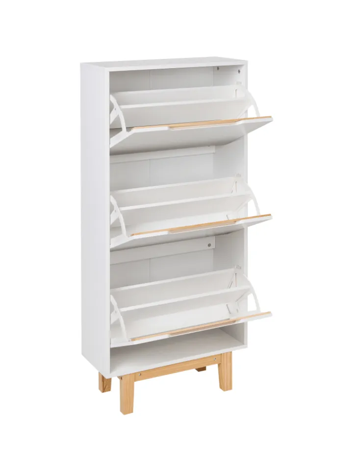 Beliani Garderoben<Schuhschrank SANDFLY in Weiß/Braun - (W) 60 x (H) 128 x (L) 24 cm