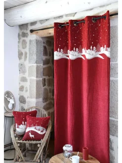 STOF France Gardinen, Jalousien & Rollos<Ösenvorhang "Savoyard" in Rot/ Weiß - (L)260 x (B)145 cm