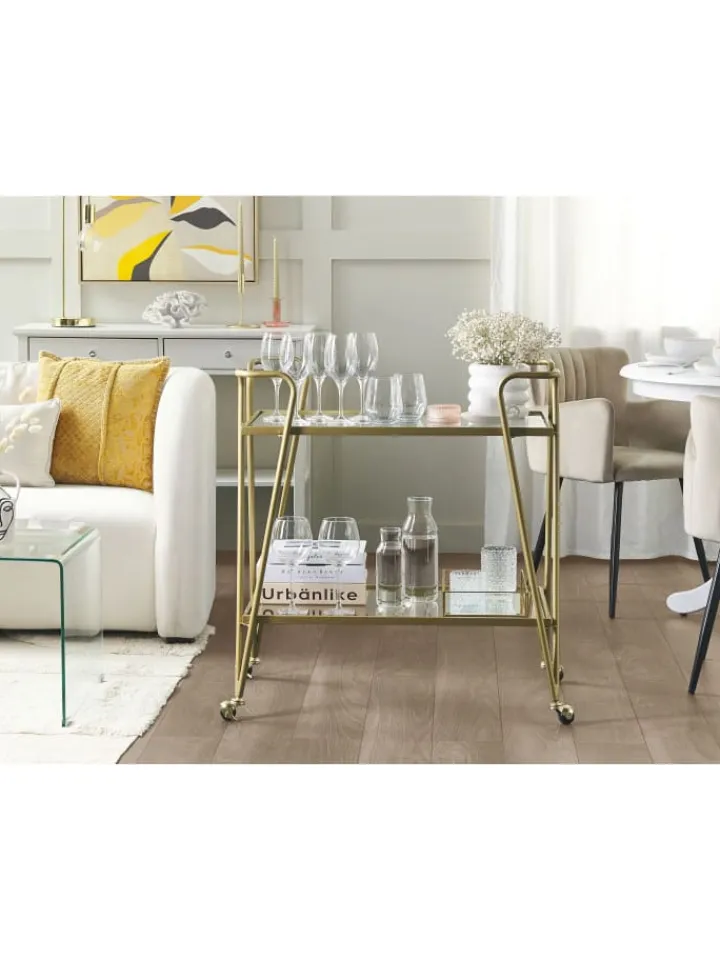 Beliani Tische<Servierwagen NOTI in Gold/Transparent - (W) 76 x (H) 83 x (L) 45 cm