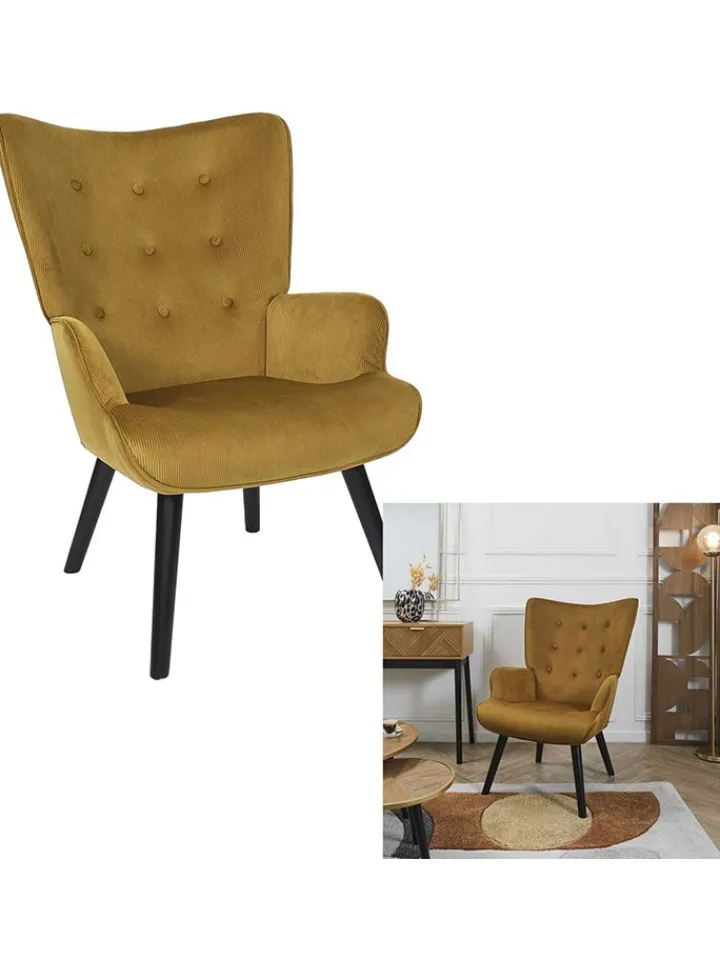 Rétro Chic Sitzmöbel<Sessel ''Giulia'' in Gelb - (B)68 x (H)96 x (T)75 cm