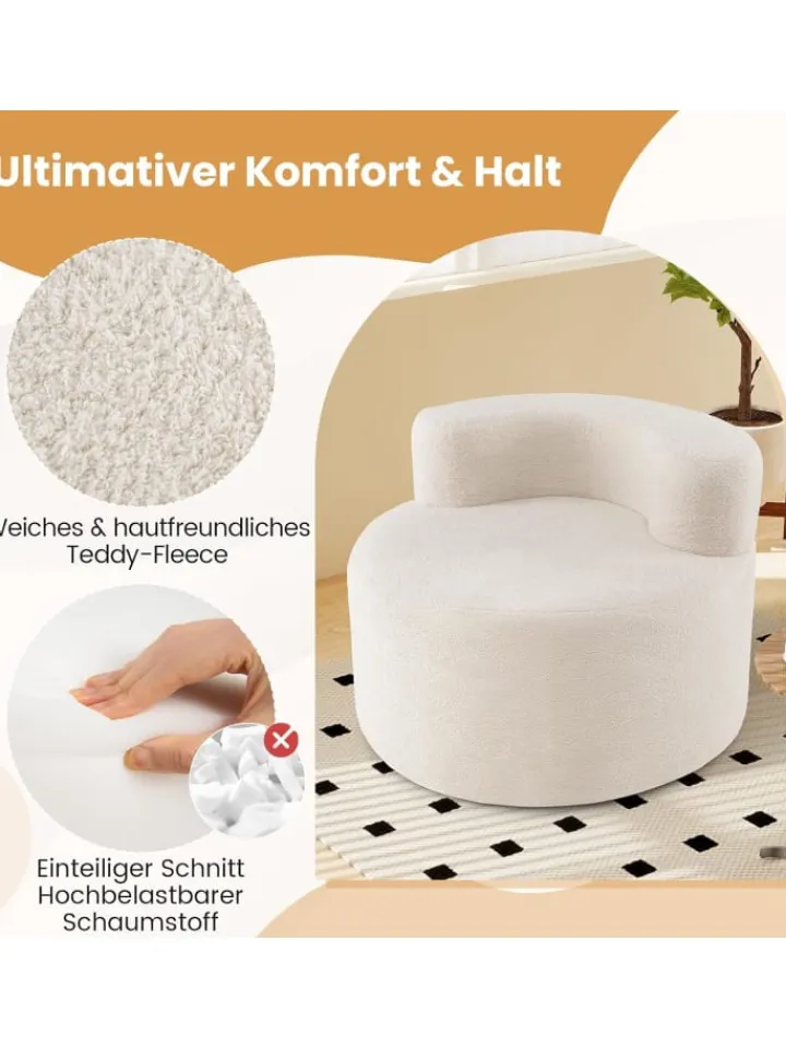 COSTWAY Sitzmöbel<Sessel rund 200 kg Belastbar in Weiß