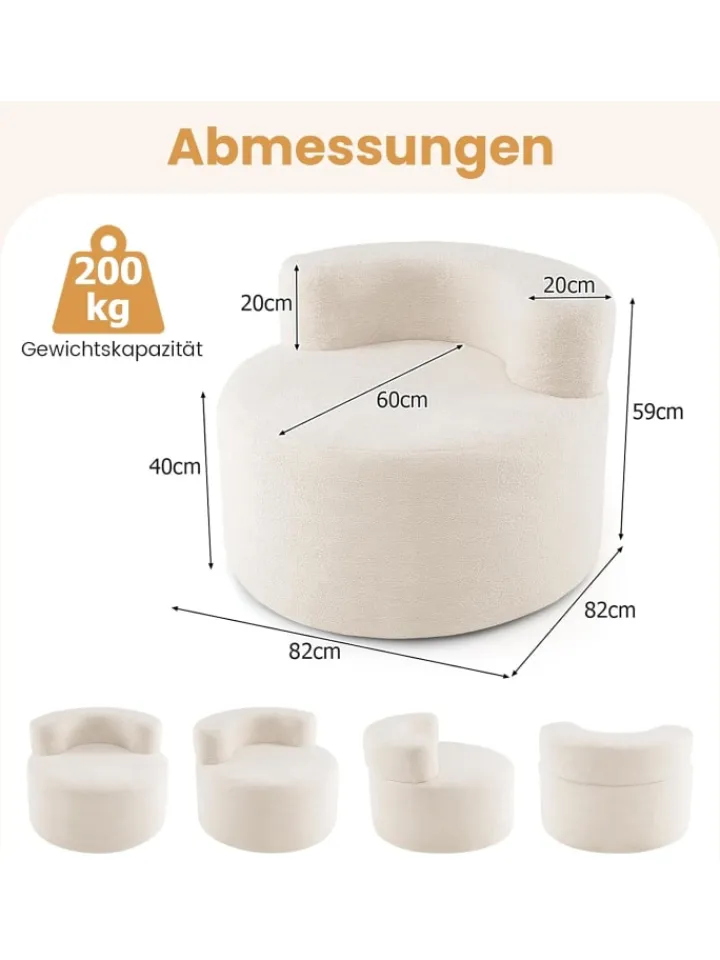 COSTWAY Sitzmöbel<Sessel rund 200 kg Belastbar in Weiß